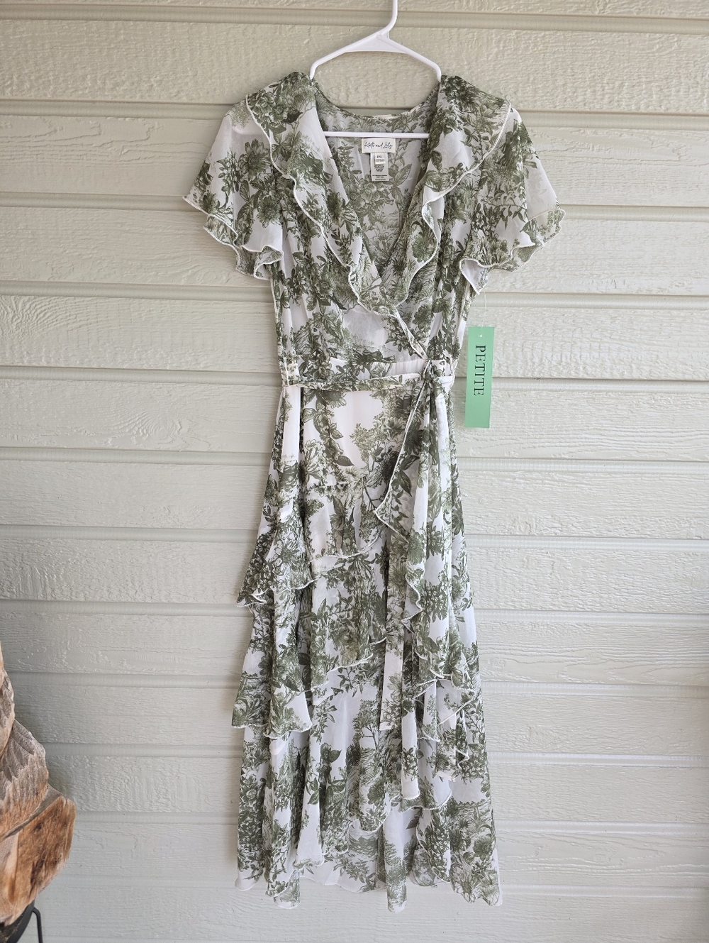 NWT. Kate And Lily  Ivory and Olive Green Floral Wrap Maxi Dress